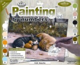 Maľovanie podľa čísel - Spiaci pes s mačkou 40 x 30 cm
