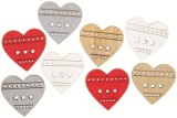 Dřevěné výřezy (8 ks) - srdce bílá, šedá, přírodní, červená 3,5 cm