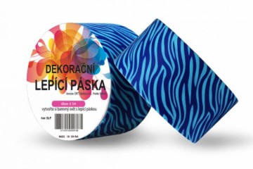 Dekorační lepící páska (4,8 cm x 5 m) - zebra modrá