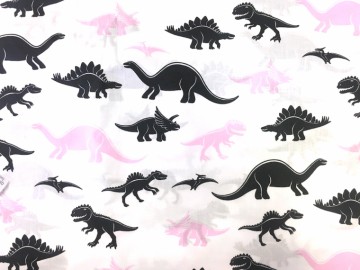 Bavlněná látka panel 50 x 80 cm - dinosaurus růžový a černý