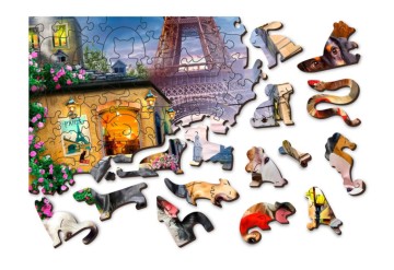 Dřevěné puzzle M 150 dílků - Pejsci v Paříži