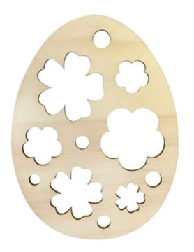 Dřevěný výřez velikonoční vajíčko s kytičkami (1 ks), 10 x 13 cm